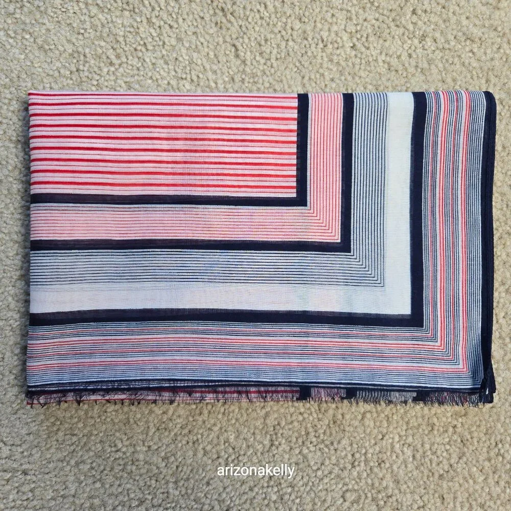 NWOT Lightweight silk/cotton red, white, blue scarf summer preppy nautical